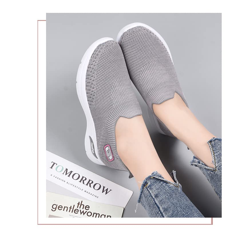 Women's Lightweight Slip-On Walking Shoes - Breathable Athletic Tennis Sneakers with Soft Knitted Fabric for Casual Gym Running of All Ages2