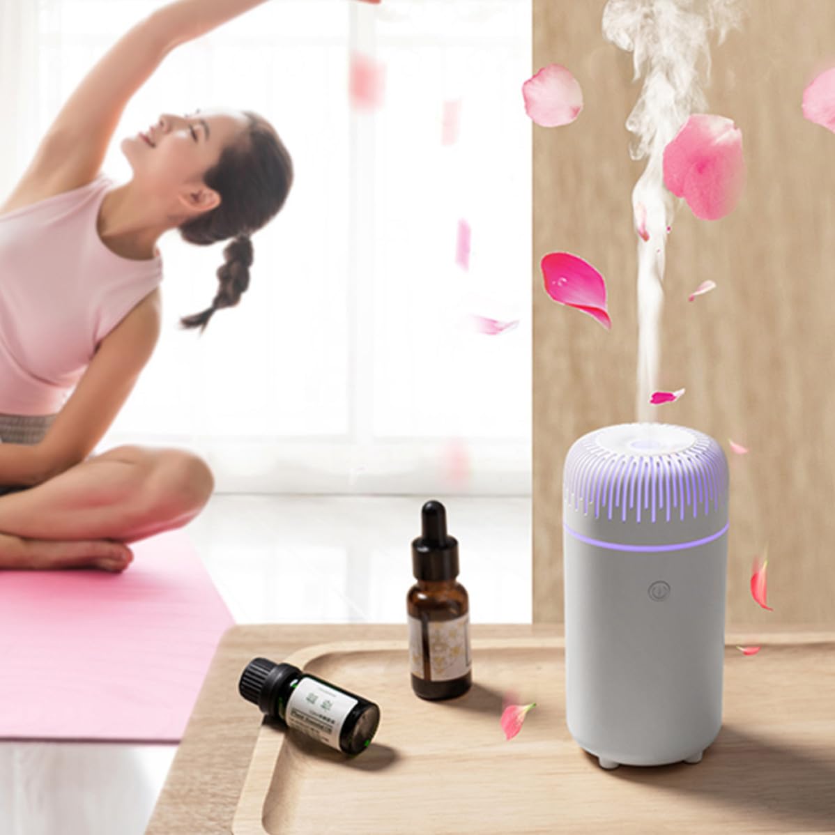 LALAFINA Difusor de Aroma para Coche Humidificador de Aceites Esenciales, Capacidad 100ml, Material Abs y Pp, Alimentación Usb, Adecuado para Aire Limpio y Portátil
