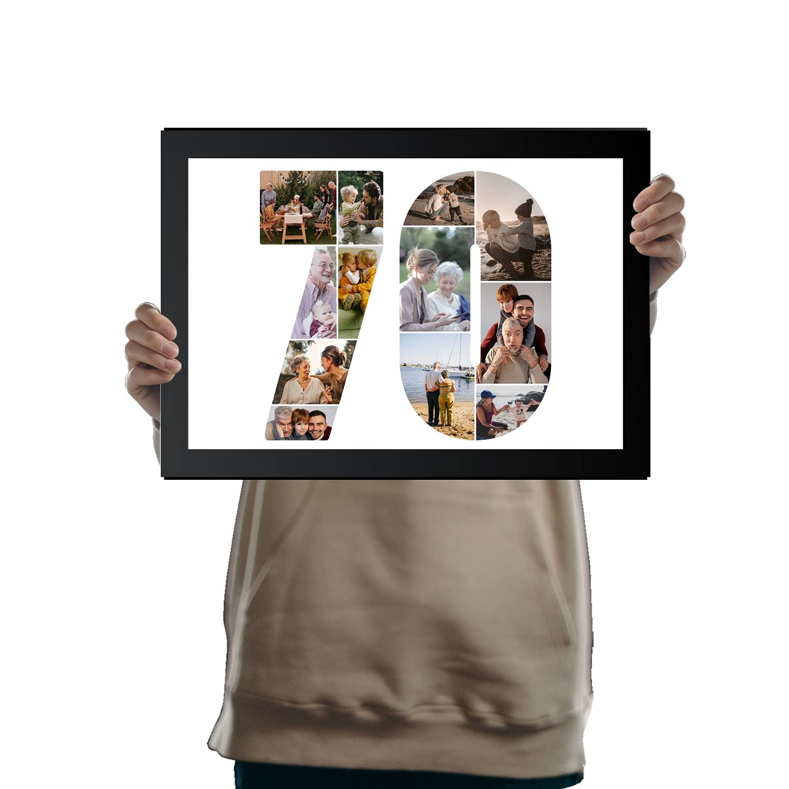You Personalise 70th Birthday Personalised Photo Collage Framed Black A4