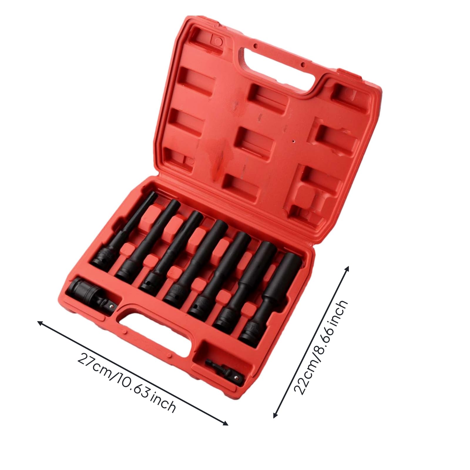 MagiDeal Jeu 9 Douilles à Chocs Extra Longues avec Adaptateurs et Joint Universel pour Clé à Choc Étanche en Acier au Vanadium pour Réparation Automobile et Entretien Pneus