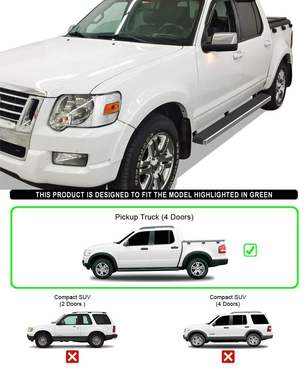 APS Running Boards (Nerf Bars Side Steps Step Bars) Compatible with Ford Explorer Sport Trac 2007-2010 Crew Cab (Silver 5in 304 Stainless Steel)