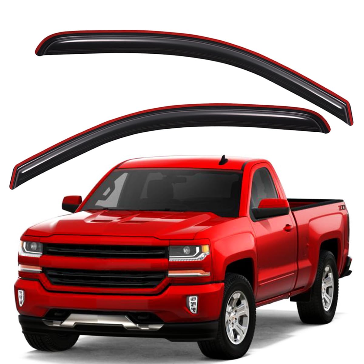 Lightronic Extra Durable Clip-on in-Channel Auto Vent Window Visor, Fits 2014-2018 Chevrolet Silverado & GMC Sierra 1500; 2015-2019 Silverado/Sierra 2500 HD & 3500 HD, Regular Cab, Dark Smoke, 2-Pcs