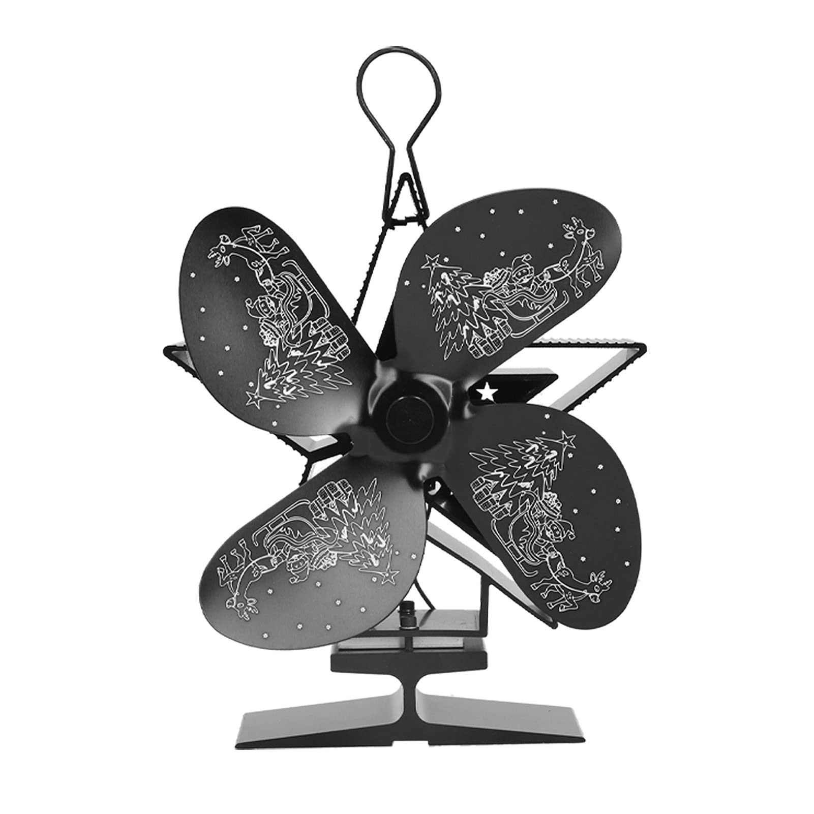 Ventilador de 4 Aspas Accionado por Calor Ventilador de Chimenea con Patrón de Papá para Distribución de Calor Circulación de Aire Caliente Madera Negra o Quemando un Horno de 4 Pellets Más