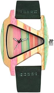 Orologio in Legno Orologio Triangolare Unico in Legno Cavo Orologio Creativo in bambù con Strisce Colorate Orologio da Polso da Donna in Pelle da Donna
