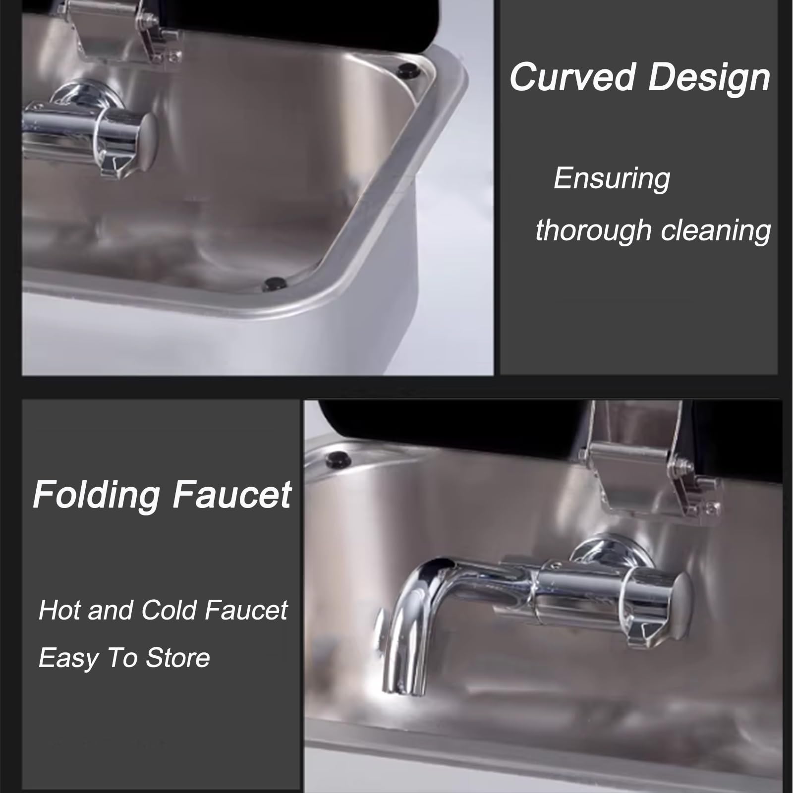 Fregadero Camper con Tapa y Grifo, Cuadrado Fregadero Portatil Camping, Lavabo de Acero Inoxidable para Bar, Caravana, Remolque