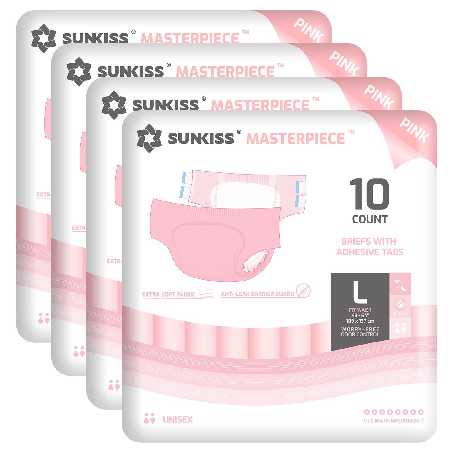 Sunkiss Masterpiece Pannoloni Per Adulti A Mutandina Per Incontinenza, Pannoloni Mutandina Per Uomini E Donne, Unisex, Controllo Degli Odori, Protezione Durante Notte, Rosa, Taglia L, 40 Unità-image