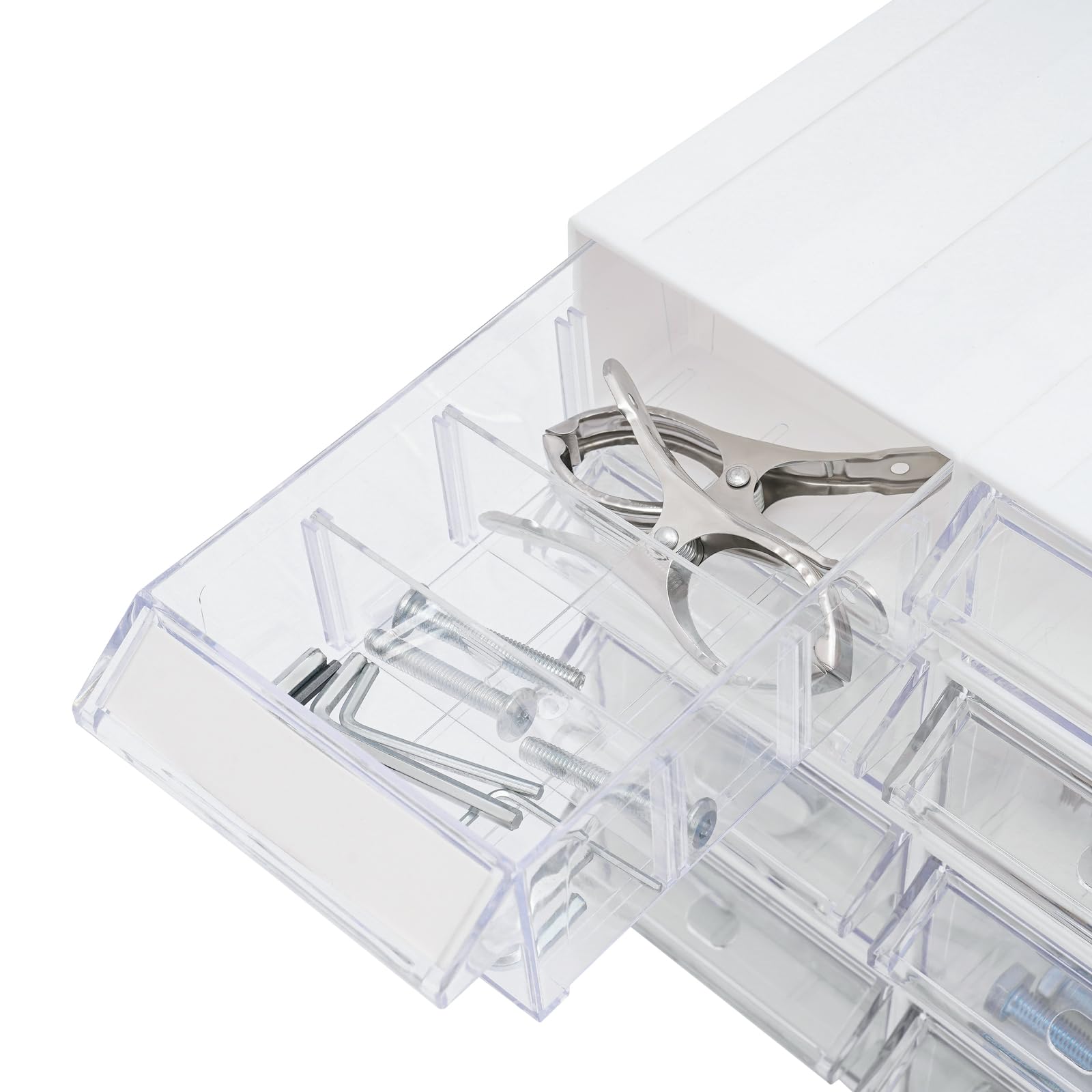 12 scatole di plastica trasparente con 24 dividers e 12 giorni per carte di archiviazione, impilabili, cassetto, organizer multistrato, per cancelleria, materiali da ufficio, gioielli