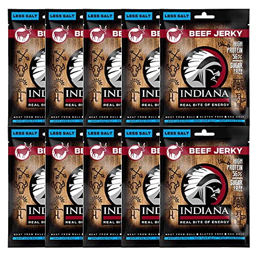 Indiana Beef Jerky Less Salt, High Protein, ohne Zuckerzusatz, Gluten-frei(10 x 25g) Cover