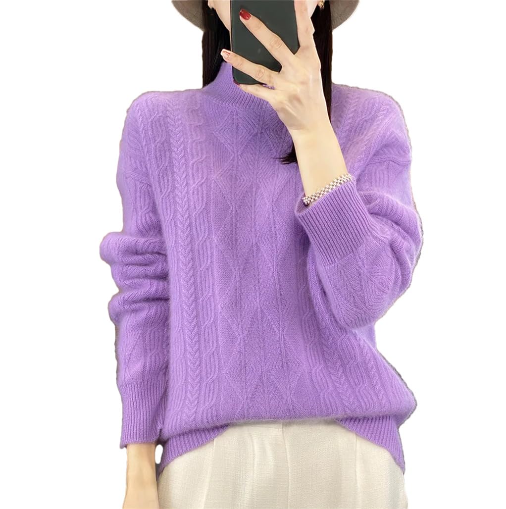 Dninmim Pull en cachemire à col roulé pour femme - Jacquard épais - Ample - Doux et confortable