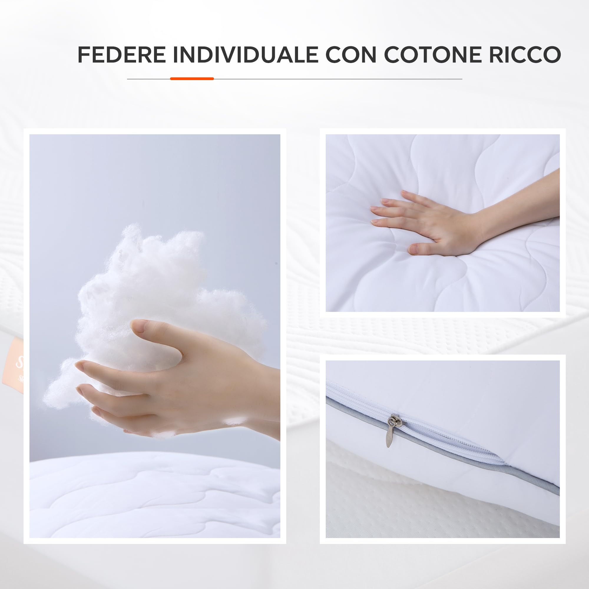 Sweetnight 2 Cuscini da 80 x 80 cm, Imbottitura in Fibra Cava di Poliestere da 1300 g, Regolabile Tramite Cerniera, Facile da Smontare