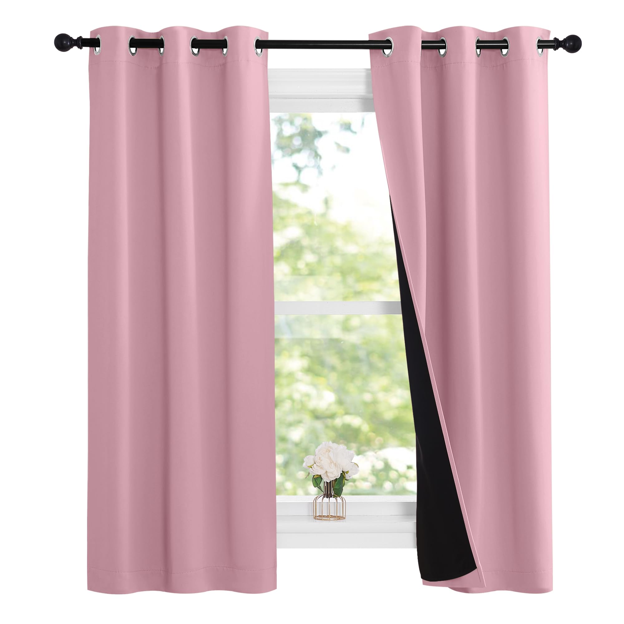 NICETOWN Crystal Pink Full Shade Curtain Panels, 37" Wide x 70" Long, Pair of Thermal Insulated & Energy Efficiency Blackout Curtains for Living Room