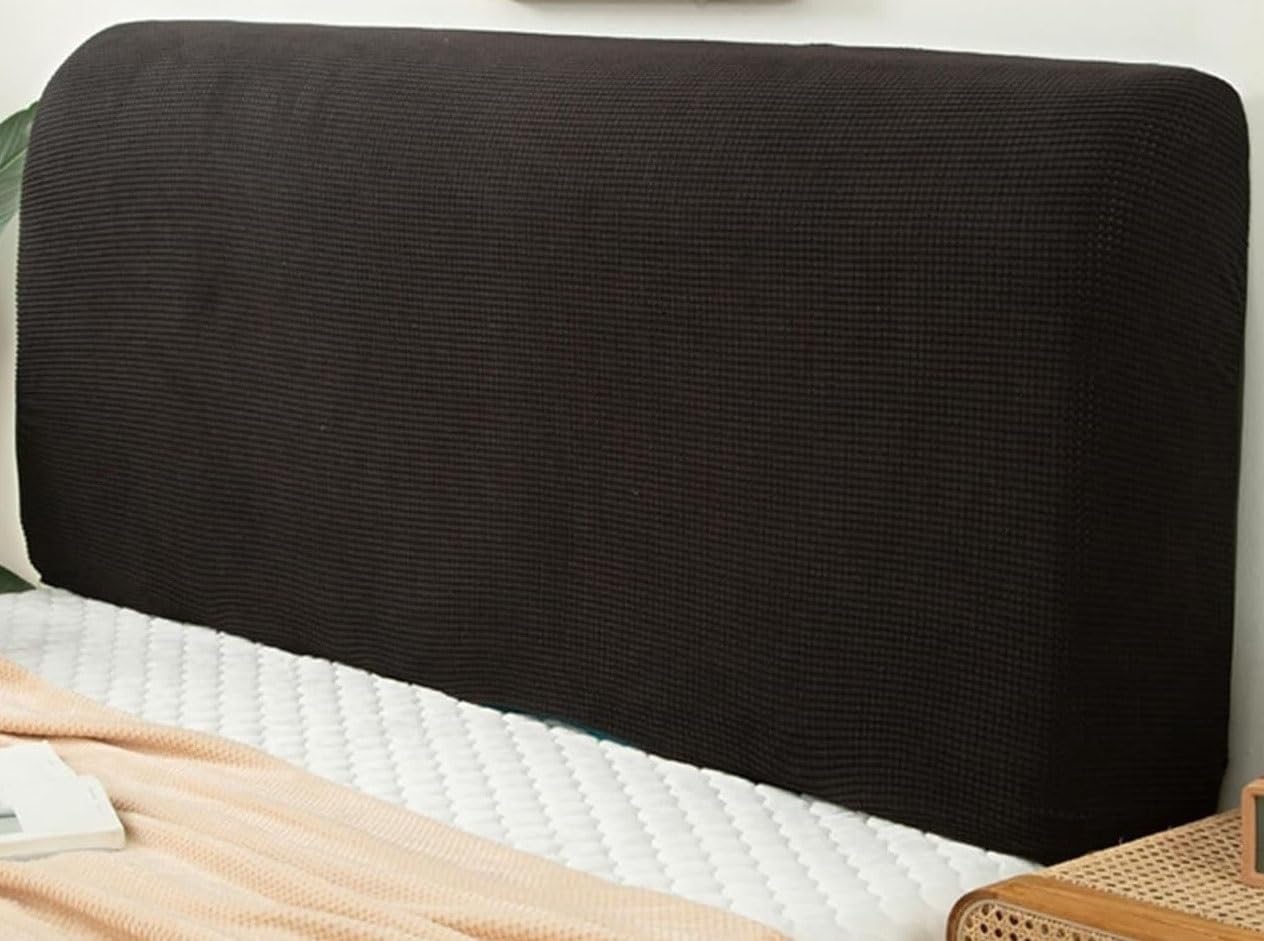 Bedside Headboard-Cover,Bed Head Cover High Stretch Velvet Dustproof Bed Headboards Slipcover Modern Elastic Bedspread For Single Double King Bed Head Back Protector ( Color : Schwarz , Size : 150cm/5