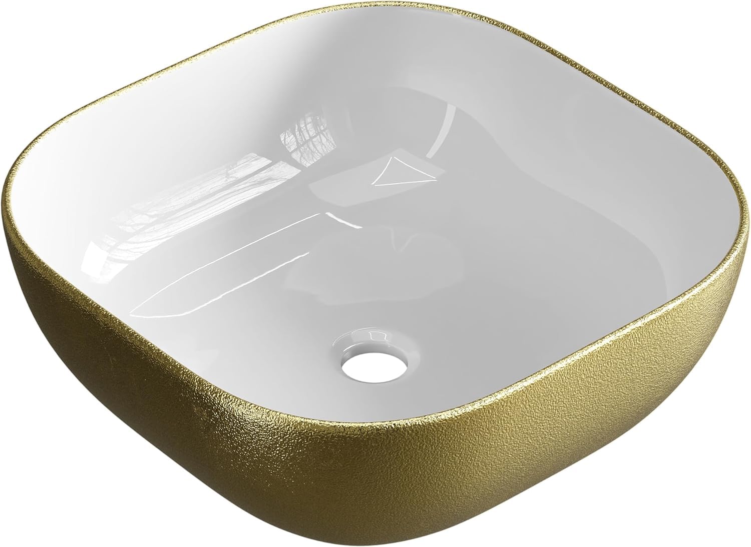 Planetmöbel Aquil Deluxe Lavabo ovale, à poser, pour salle de bain et WC d'invités, sans trou de robinetterie et trop-plein, doré, blanc, 42,5 x 42,5 x 14 cm
