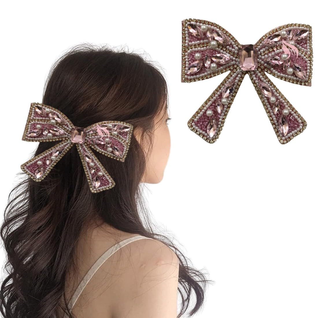 Samyak Handmade Rhinestone Brooch Hair Pins, Bowknot Fabric Hair Accessories for Women, Girls, Bridal, Bridesmaid