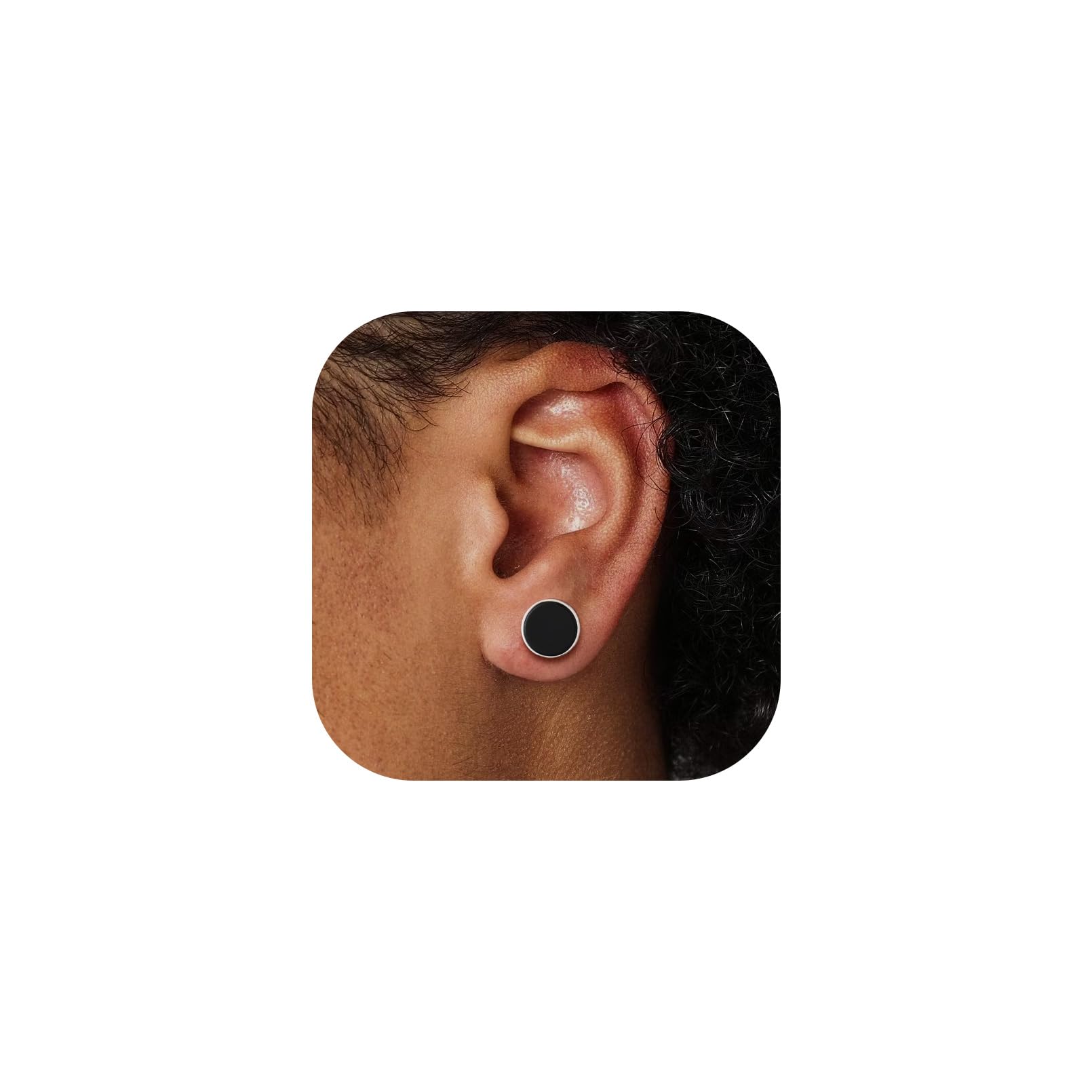 U7 925 Sterling Silver Black Onyx Stud Earrings with Viking Rune, White CZ Earrings for Men Women