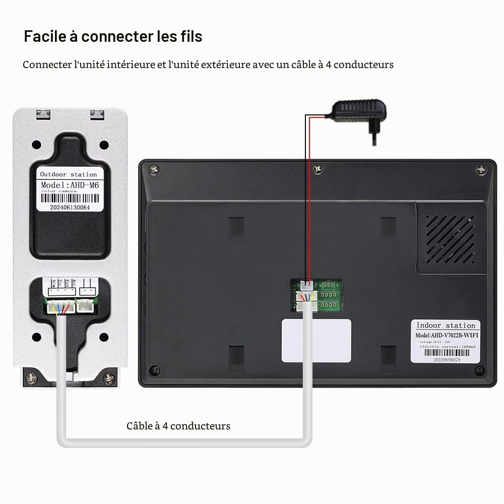 WiFi Tuya Système d'interphone vidéo de porte intelligent pour la maison, Caméra de sonnette vidéo HD 1080P avec moniteur, Écran couleur LCD IPS de 17,8 cm (7 pouces), Audio bidirectionnel