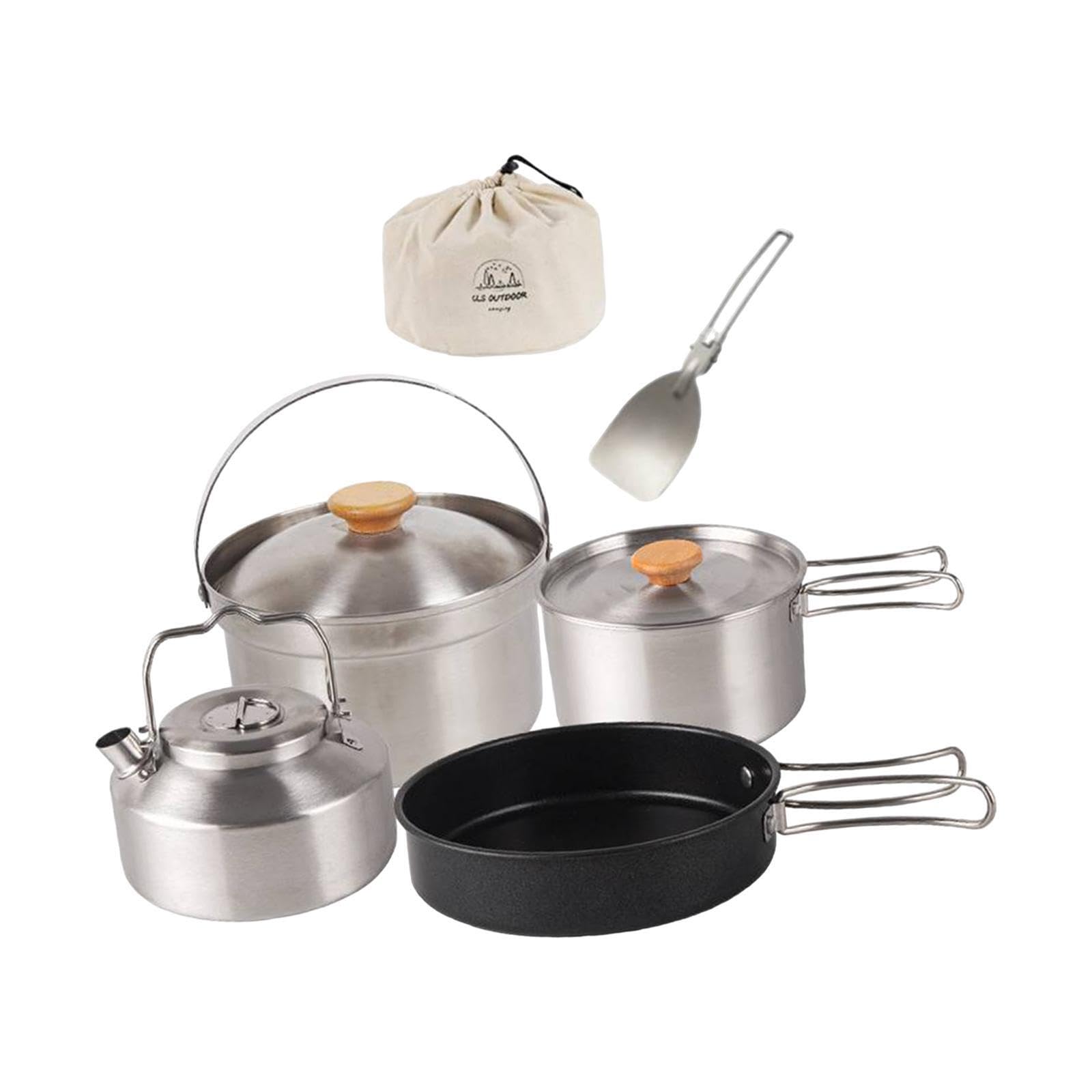 Reisefertiges, tragbares Camping Kochgeschirr Set mit robustem Antihaft Kochtopf und pfannen – ideal für Wanderungen, Outdoor Aktivitäten und