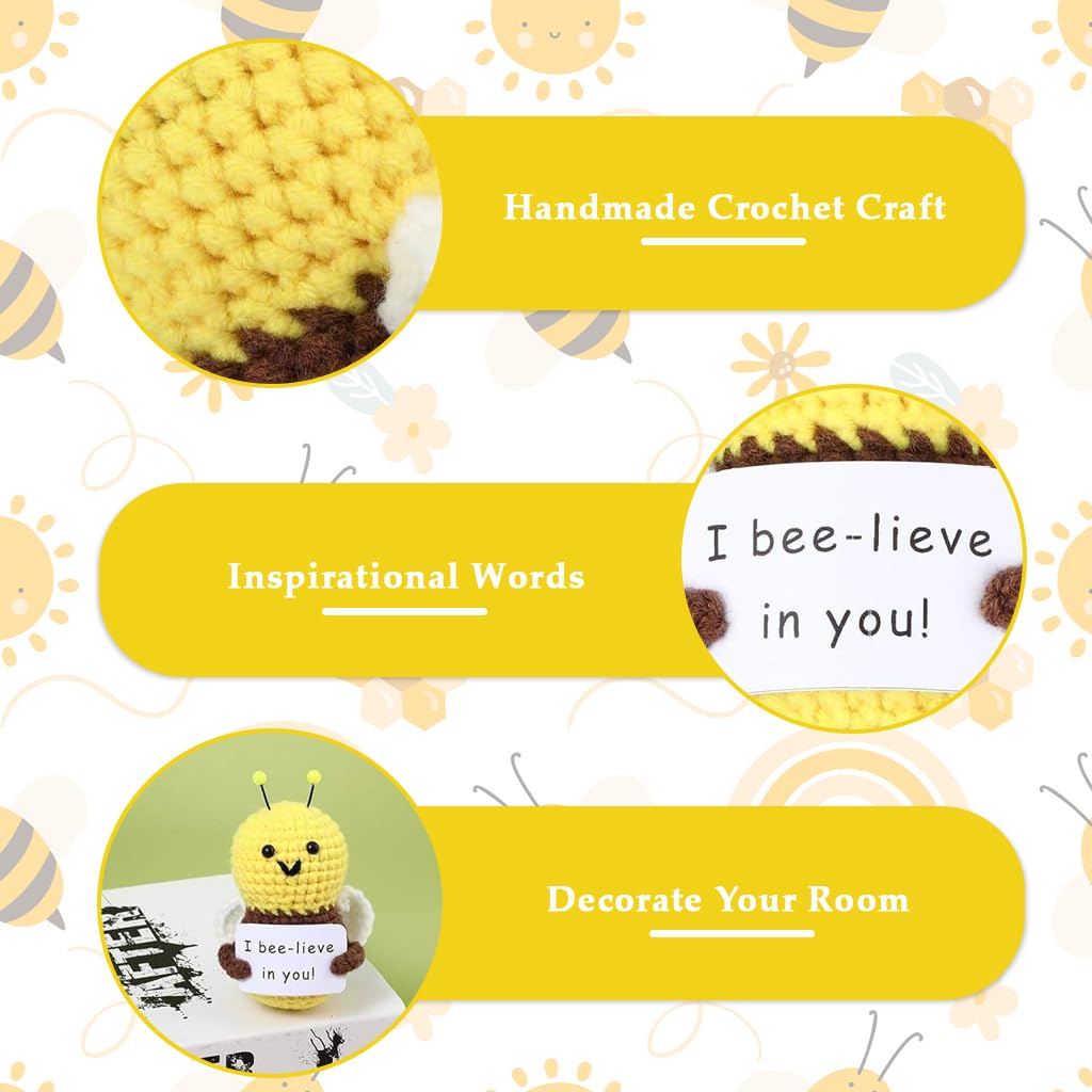 Zibuyu® Positive Bee Crochet Doll with Emotional Support Card Cheer Up Gift 1