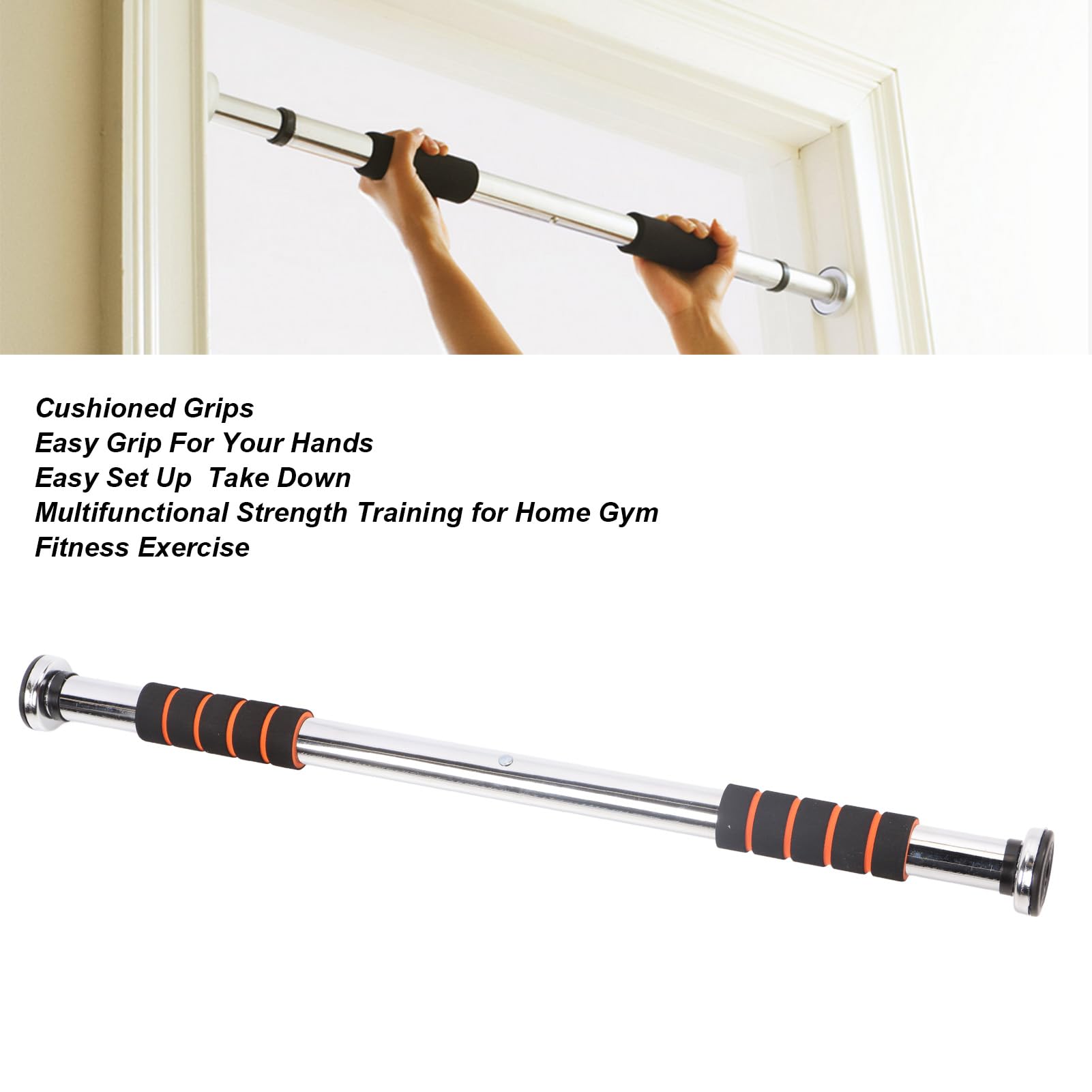 Generic Regulowany Drążek do Podciągania Przy Drzwiach, Wytrzymały do ​​ćwiczeń w Domu, z Wygodnymi Uchwytami, Regulowany w Zakresie 62-100 Cm
