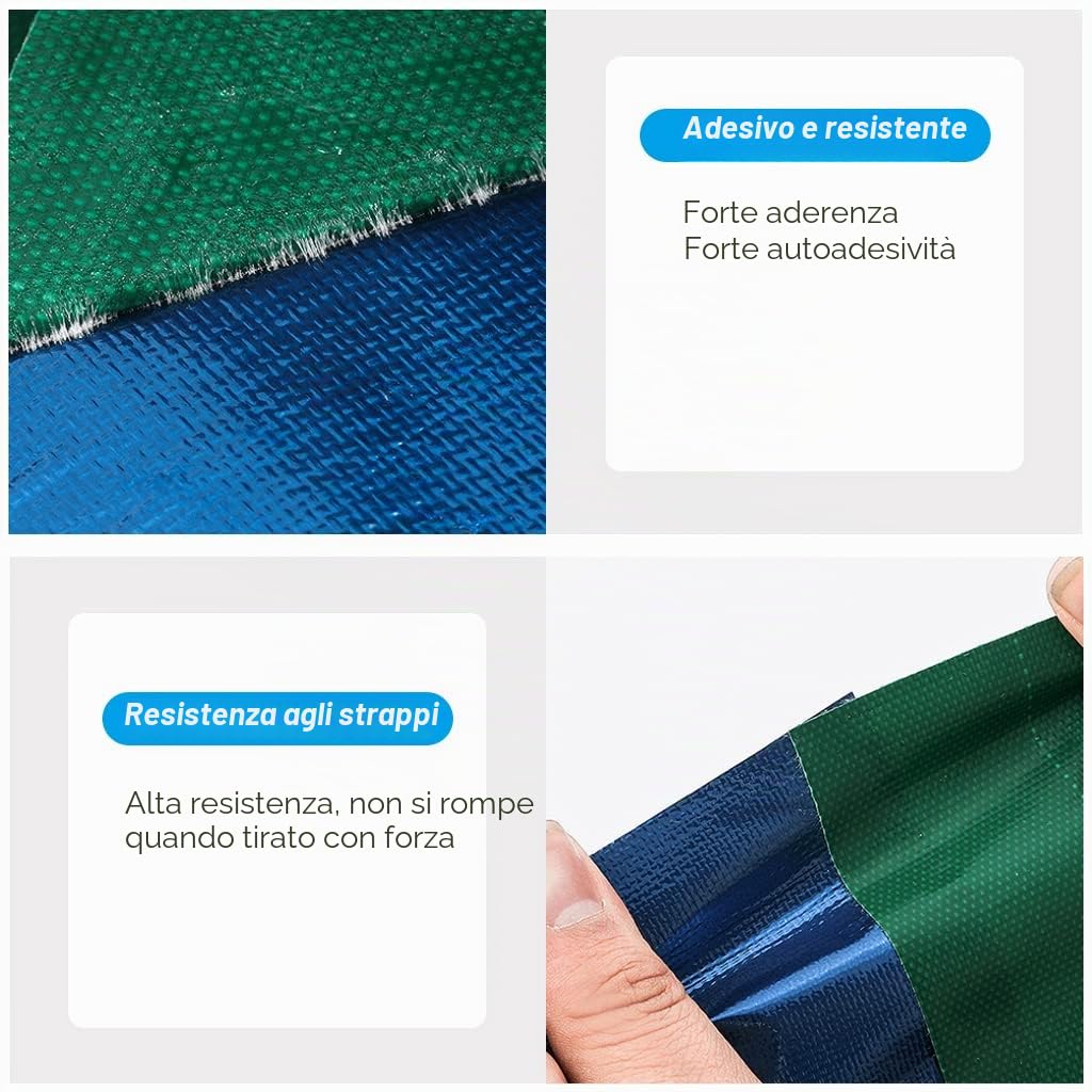 Nastri di Riparazione Impermeabile, 8cm x 10m Nastro Patch Riparazioni Tendone, Nastro Adesivo Telato Forte Ripara Plastica/Telone, per Nastro Adesivo per Tende da Sole in Linoleum…