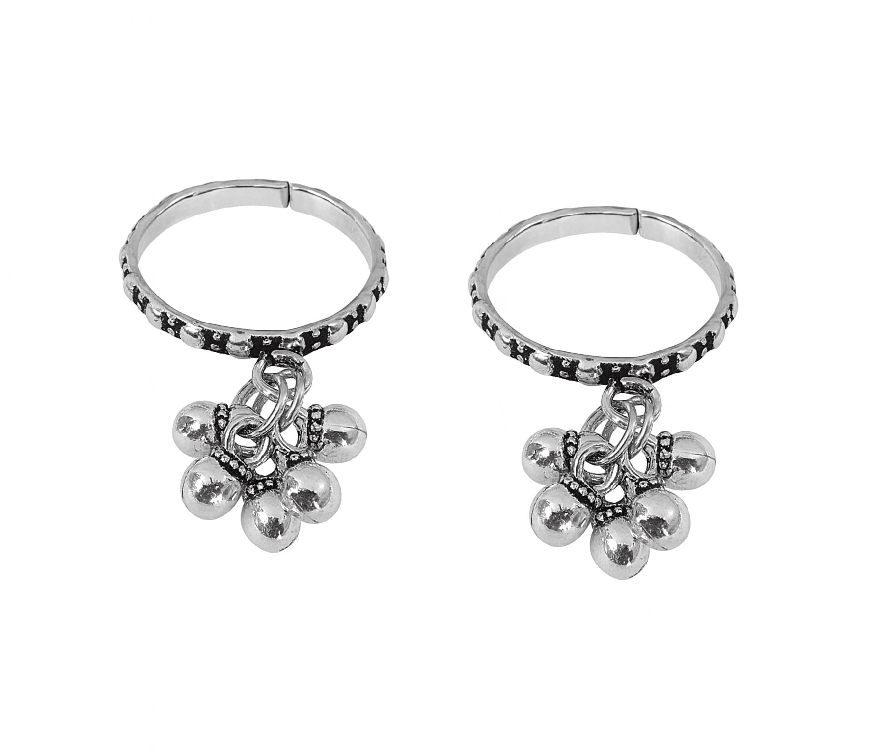 Oxidized Silver Lookalike Brass Ghungroo Toe Rings for Women & Girls | Contemporary Adjustable Payal Toe Ring | Traditional Ethnic Silver Finish Bichiya Jewelry-image-32