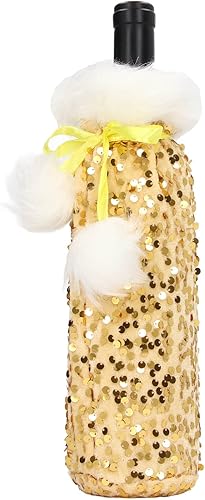 Miniatura 3 de Fydun Christmas Wine Bottle Caps Beautiful Shiny Sequin Cloth Decorative Bottle Cover for Christmas Party Gold Wide Range Of Uses (Gold)