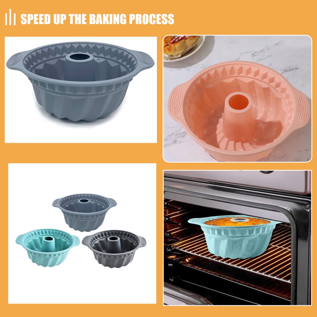 Set 3 Stampi in Silicone Alimentare per Torte Mousse e Chiffon, Teglia Rotonda Scanalata Maniglie, Antiaderente e Riutilizzabile per Forno e Dessert, per Feste e Riunioni