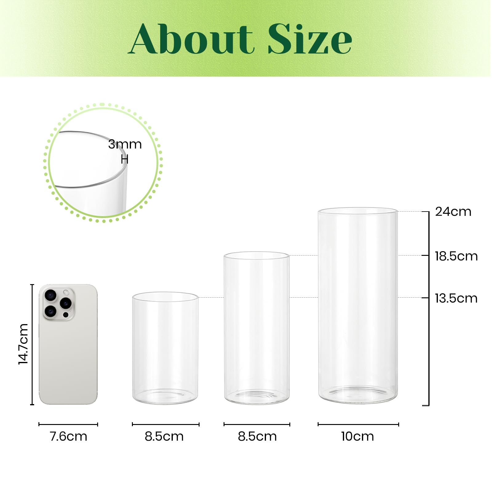 Vases Cylindriques en Verre pour Décoration de Table, Hewory 6 Vase Transparent 3mm Épais Photophore Verre pour Decoration Mariage, Photophore Bougie pour Decoration Maison Home