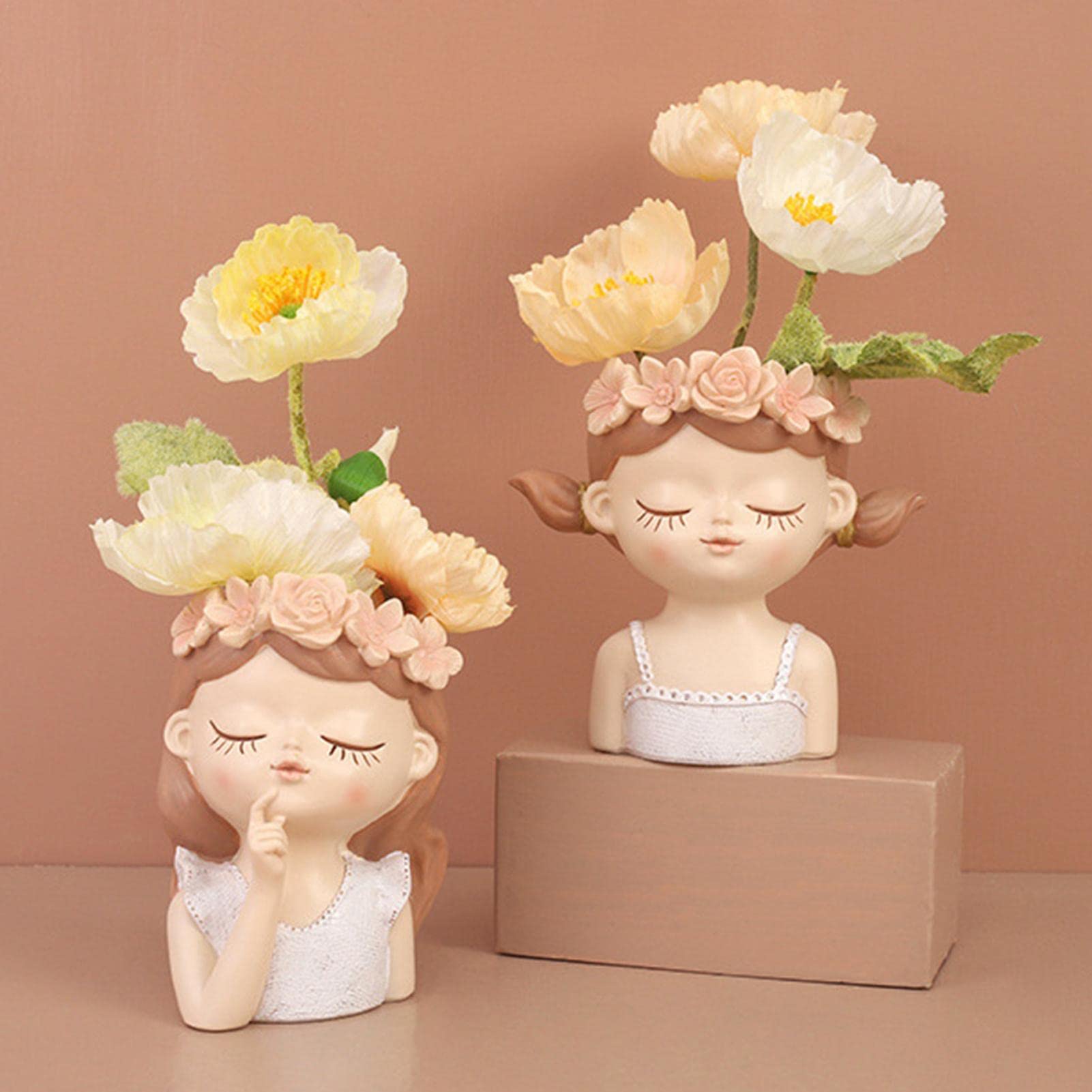 JIAHUA Vaso per fiori per viso, piante grasse, vaso per fiori in resina creativa, vaso per viso, testa femminile, vaso per piante da giardino, per casa, scrivania, decorazione per scaffali