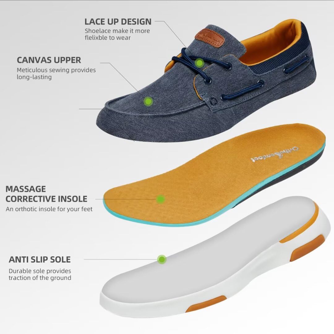 OrthoComfoot Men's Orthopedic Slip-On Loafers Walking Shoes: Casual Canvas Plantar Fasciitis Loafers with Arch Support, Comfortable Orthotic Shoes for Foot and Heel Pain Relief