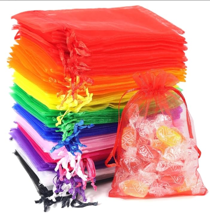 Mexgcom 100 Piezas Bolsas de Organza, 10 x 15 CM Bolsas de Joyas, Bolsas de Caramelo con Cordón de Satén Bolsas de Regalo para Bodas, Cumpleaños, Fiesta del Festival (Coloridas)