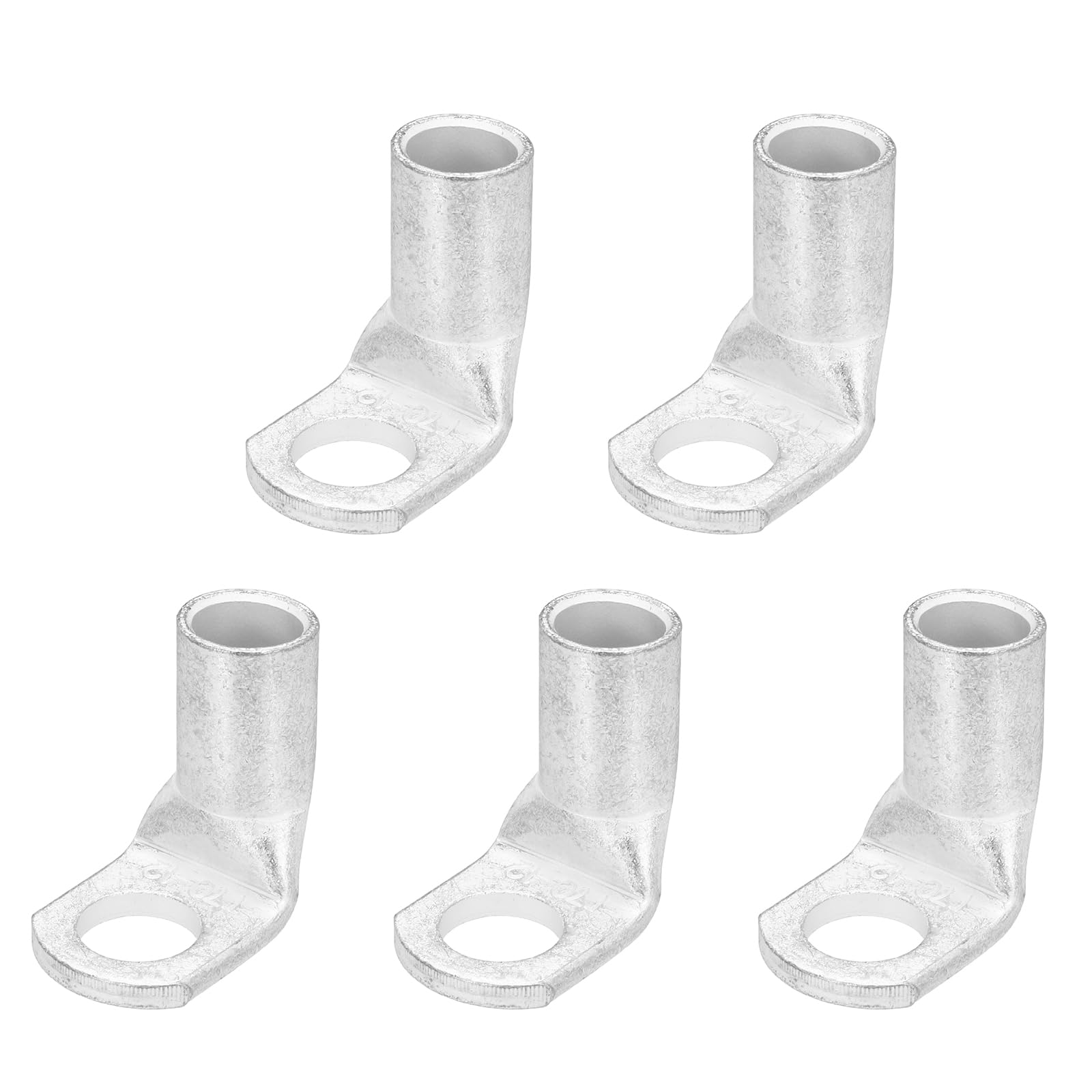 sourcing map 4/0AWG - 1/2" Copper Wire Lugs, 90 Degree Bent Battery Cable Ends Battery Lugs Ring Terminals Connectors Bare Copper Eyelet for Marine Electrical Supplies (Silver, 5Pcs)