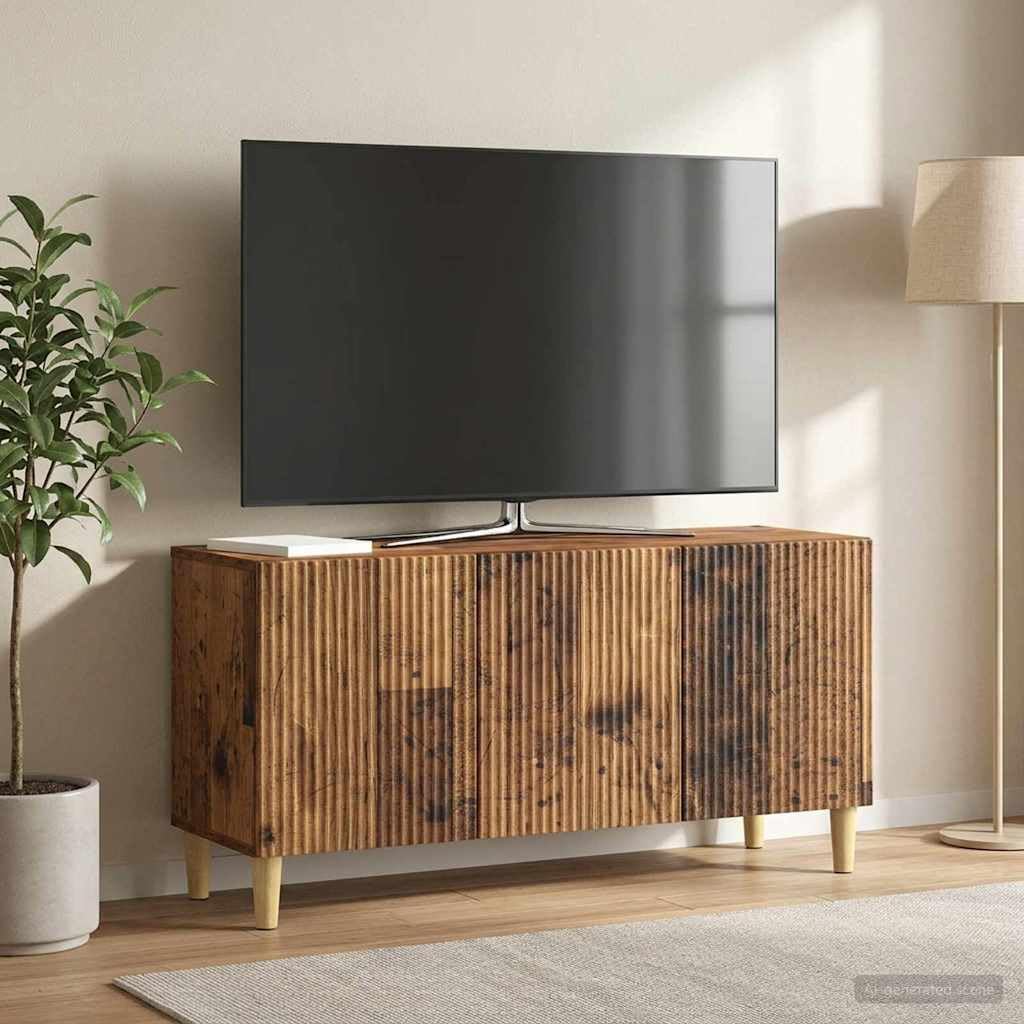 Szafka pod telewizor z materiału drewnopochodnego, stare drewno, 99 x 34,5 x 50 cm, z dużą ilością miejsca do przechowywania, stożkowe nogi, uniwersalna jako szafka pod telewizor, kredens