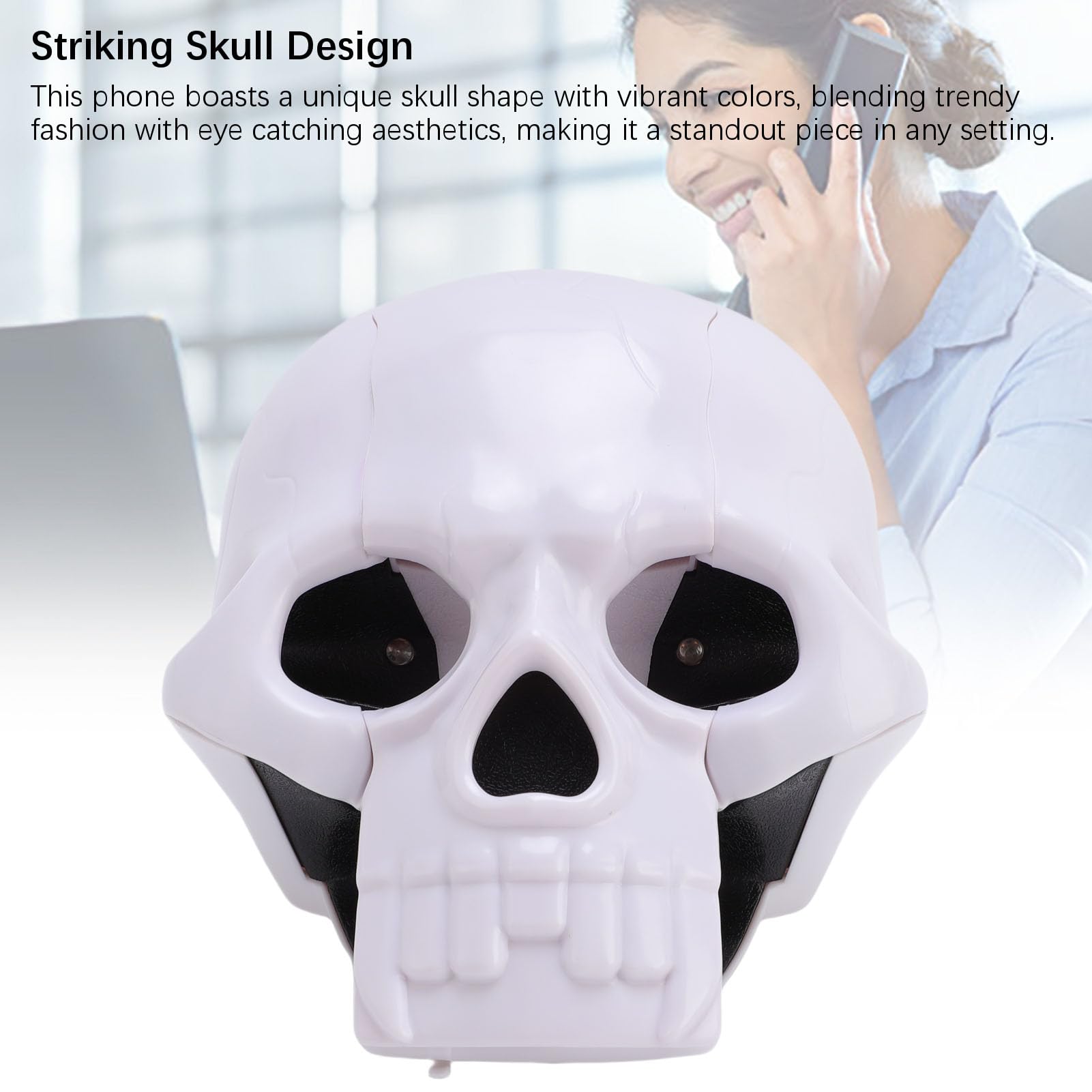 VBESTLIFE Pomocnik stacjonarny do domu, szybki telefon Skull, telefon stacjonarny w stylu retro, analogowy nowość telefon z czaszką do hotelu, sklepów, imprez (biały)