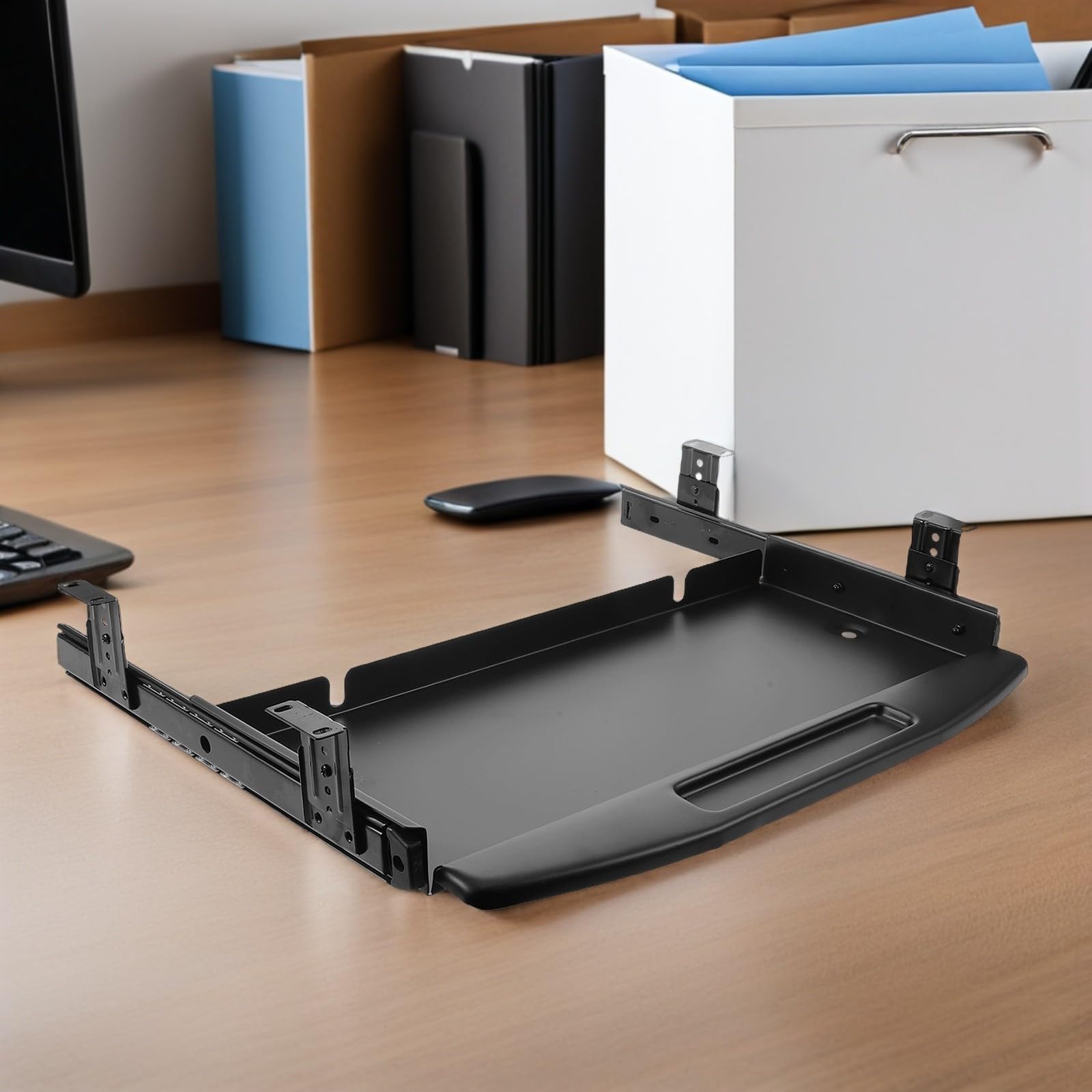 Lurrose Ausziehbare Tastaturablage aus Schwarzem Eisen mit Flexibler Höhenverstellung für Home Office und Gemeinschaftliche Arbeitsbereiche