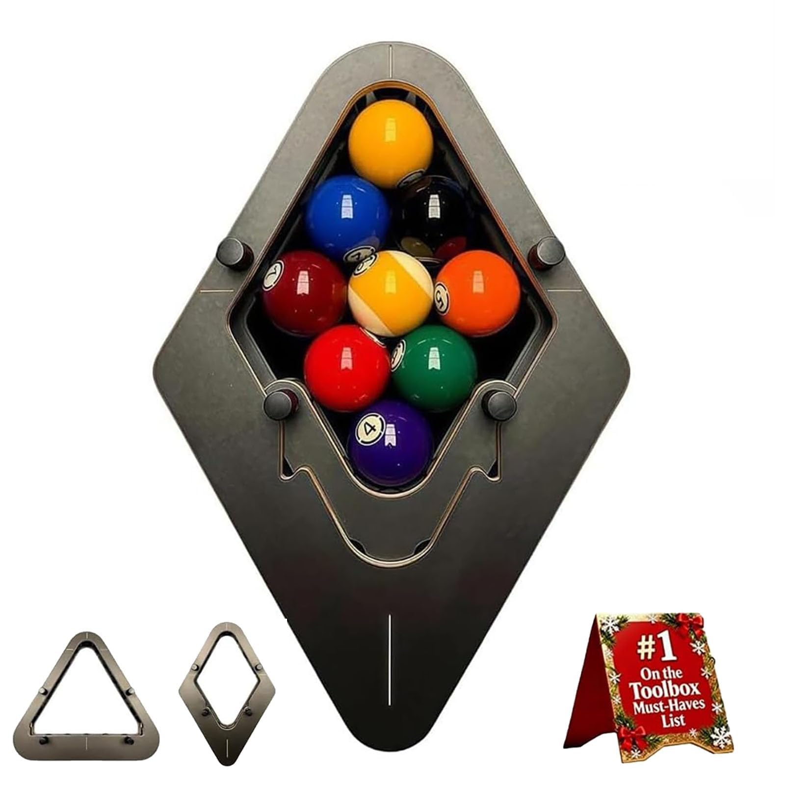 8-Ball & 9-Ball Precision Billiard Rack - Smart Rack Pool Triangle - Professional Adjustable - for Consistent Tight Racking - Durable Pool Table Accessory Diamond Style