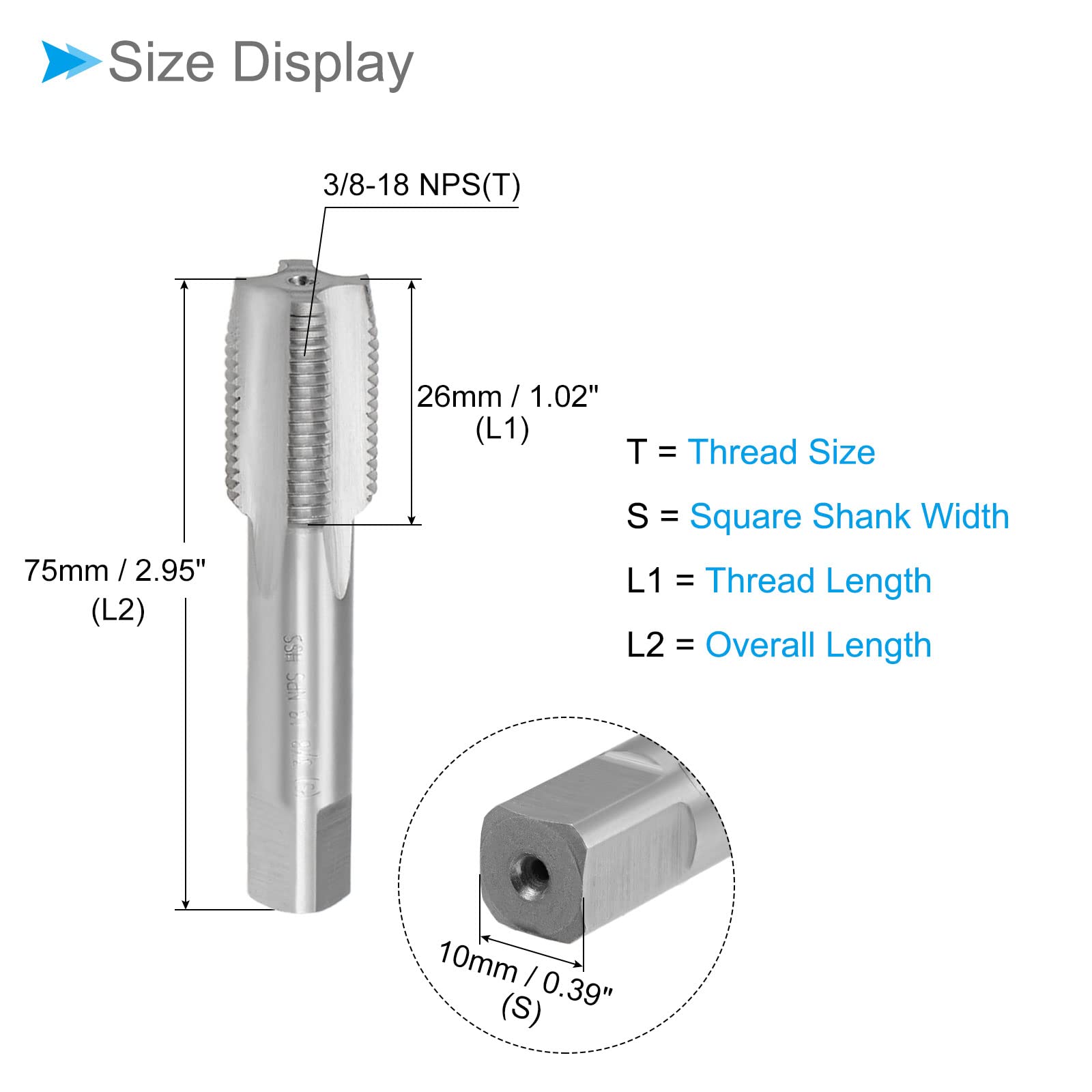 CoCud Thread Milling Taps, 3/8-18 NPS Thread H2, High Speed Steel Machine 4 Straight Flutes Screw Threading Tool - (Applications: for Tapping Drilling Machine), 1-Piece