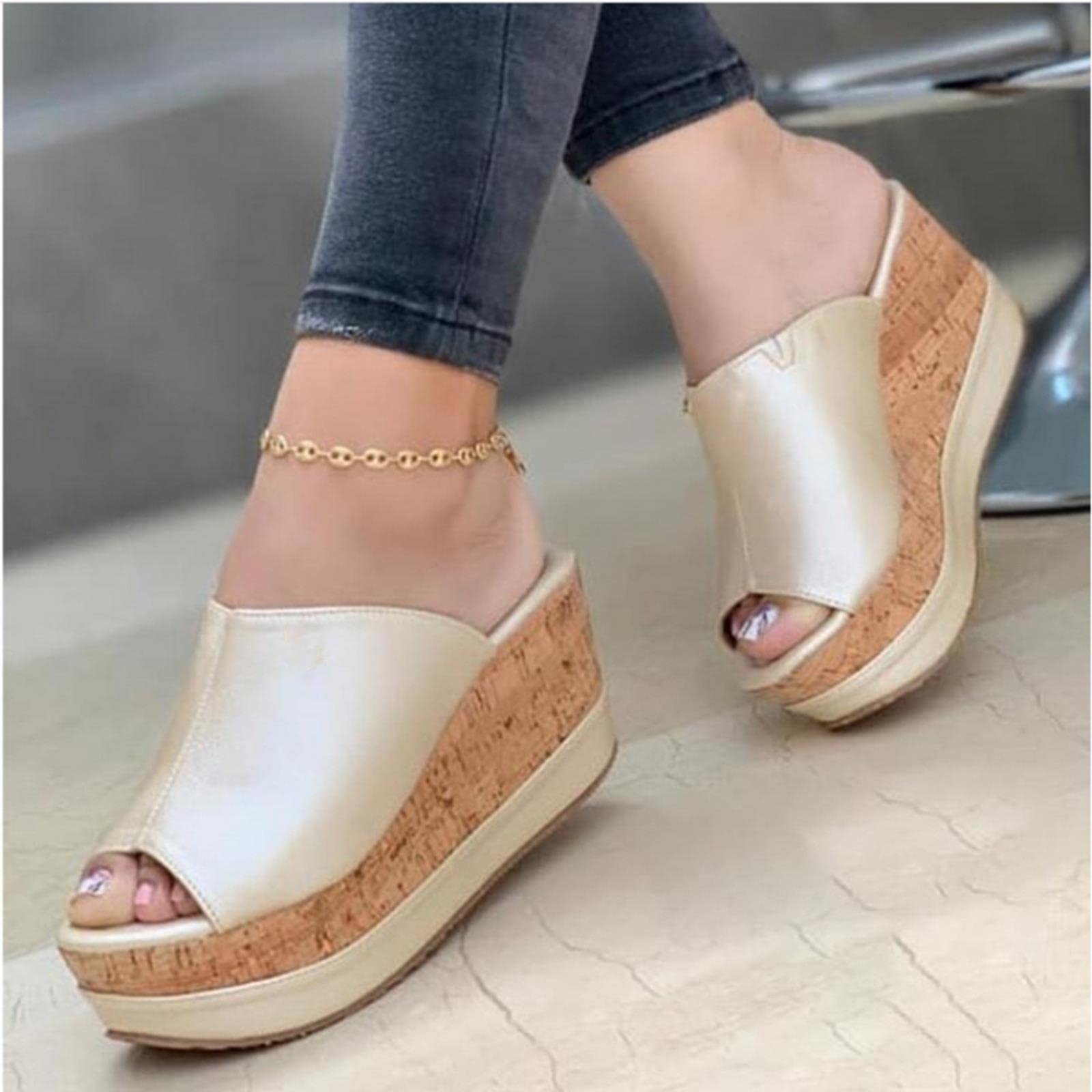 MOGSA Pantuflas de verano de verano con plataforma de tacón alto para mujer, zapatos de talla grande