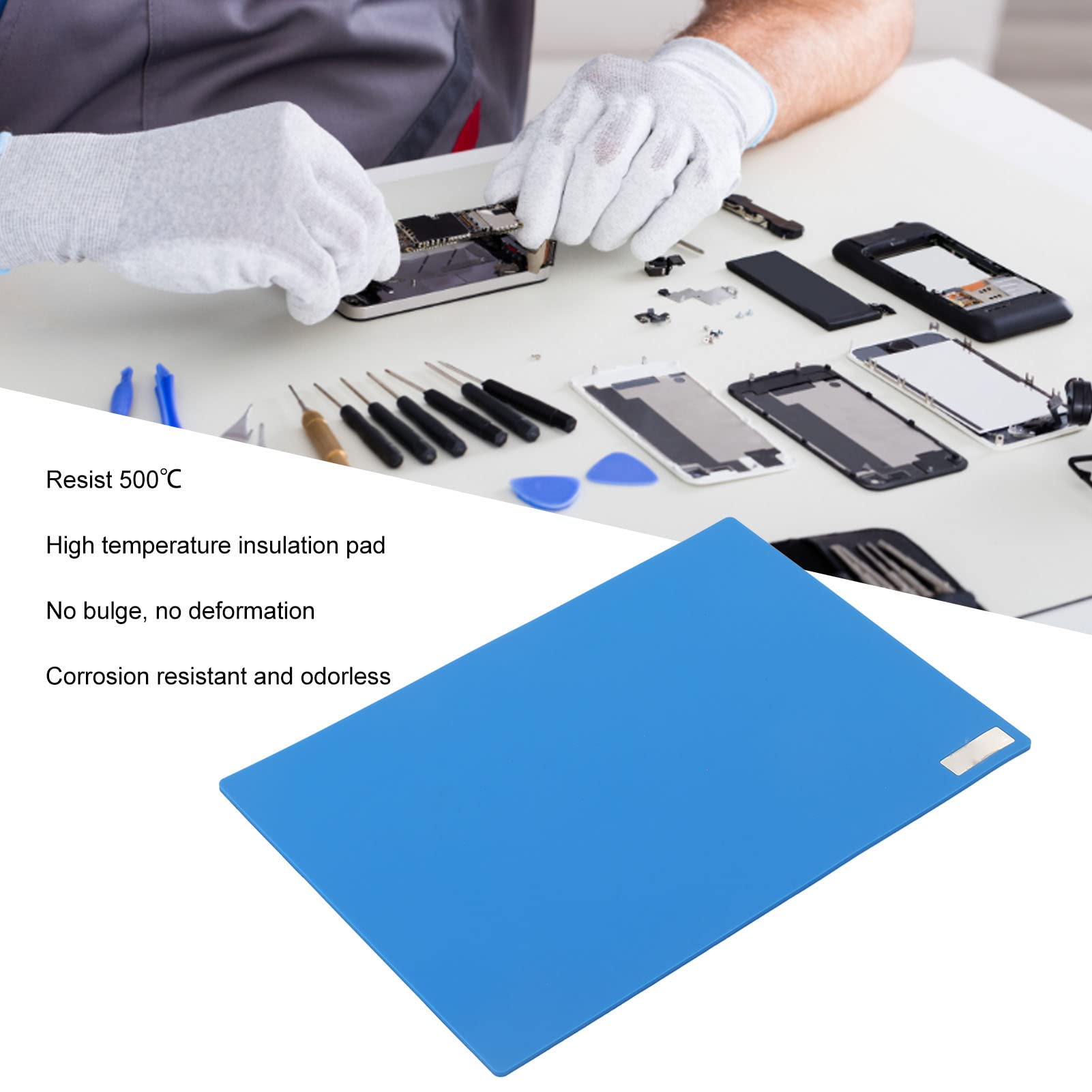 Insulation Silicone Soldering Mat, 20 X 13.8in Large Repair Mat Heat Insulation 500°C Anti Static Magnetic Work Mat for Computer, Watch, Cellphone Repair - 3 Colors(Dark Blue)