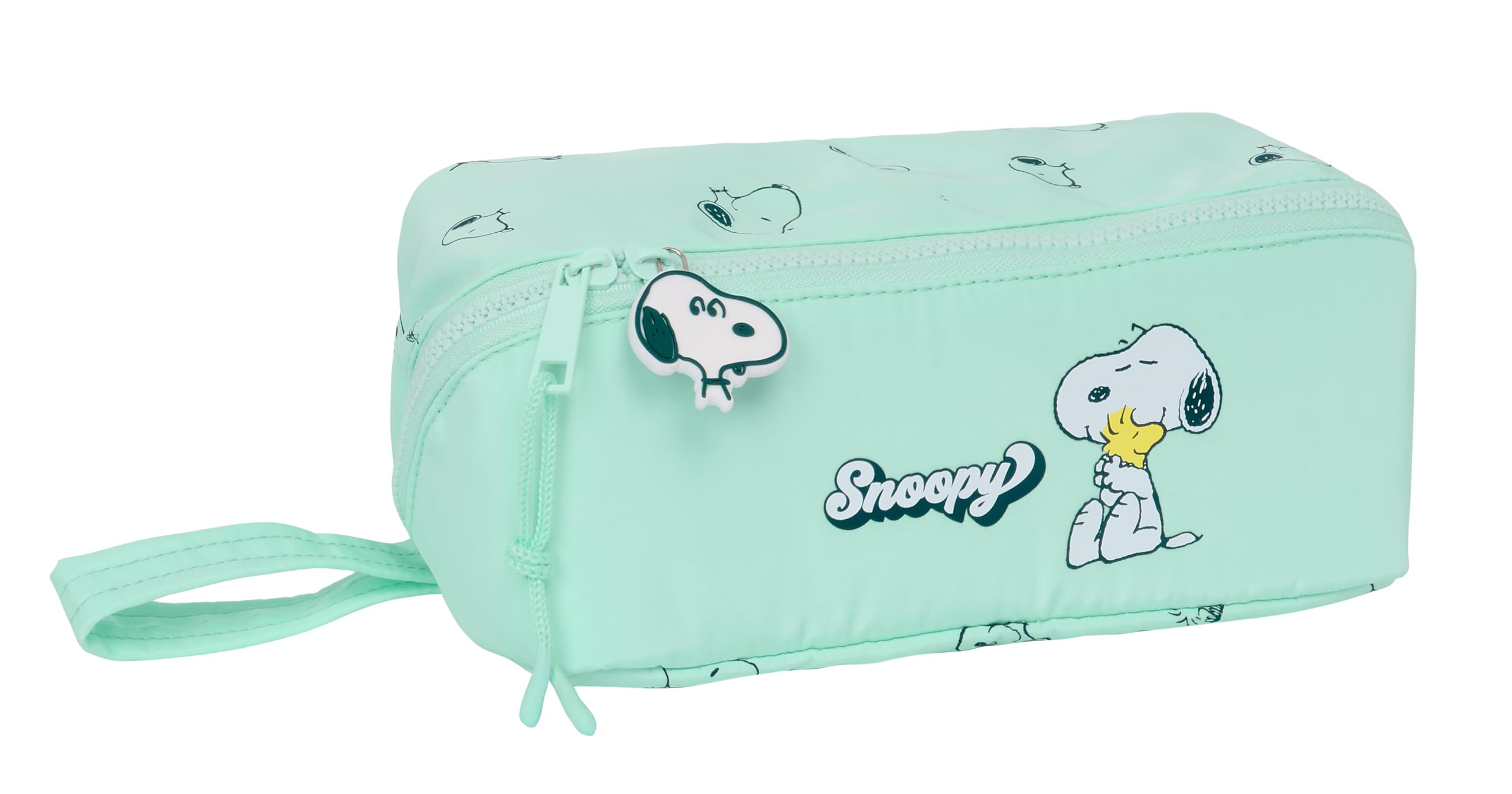 SNOOPY GROOVY - Portatodo Cuadrado Grande, Estuche Infantil, Estuche Niño, Ideal para Niños en Edad Escolar, Cómodo y Versátil, Calidad y Resistencia, 22x10x10 cm, Color Verde Agua