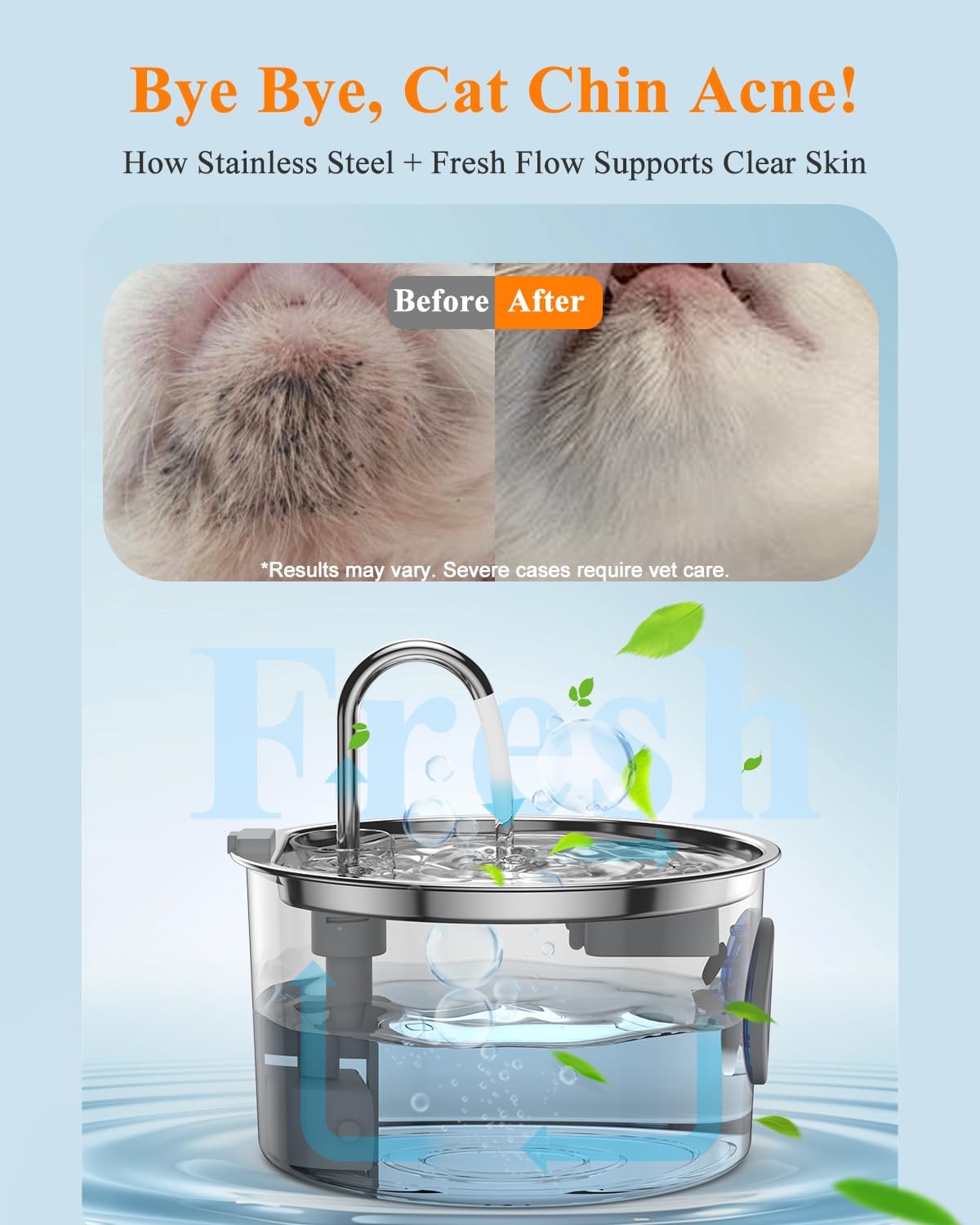 3.2L Cat Water Fountain Stainless Steel with 11 Fliters Kit for Lasting 150 Days
