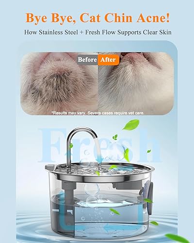 Miniatura 3 de Fuente de agua para gatos de acero inoxidable 3.2L108 onzas, dispensador automático de agua de gran capacidad para gatos en interiores con kit de 3