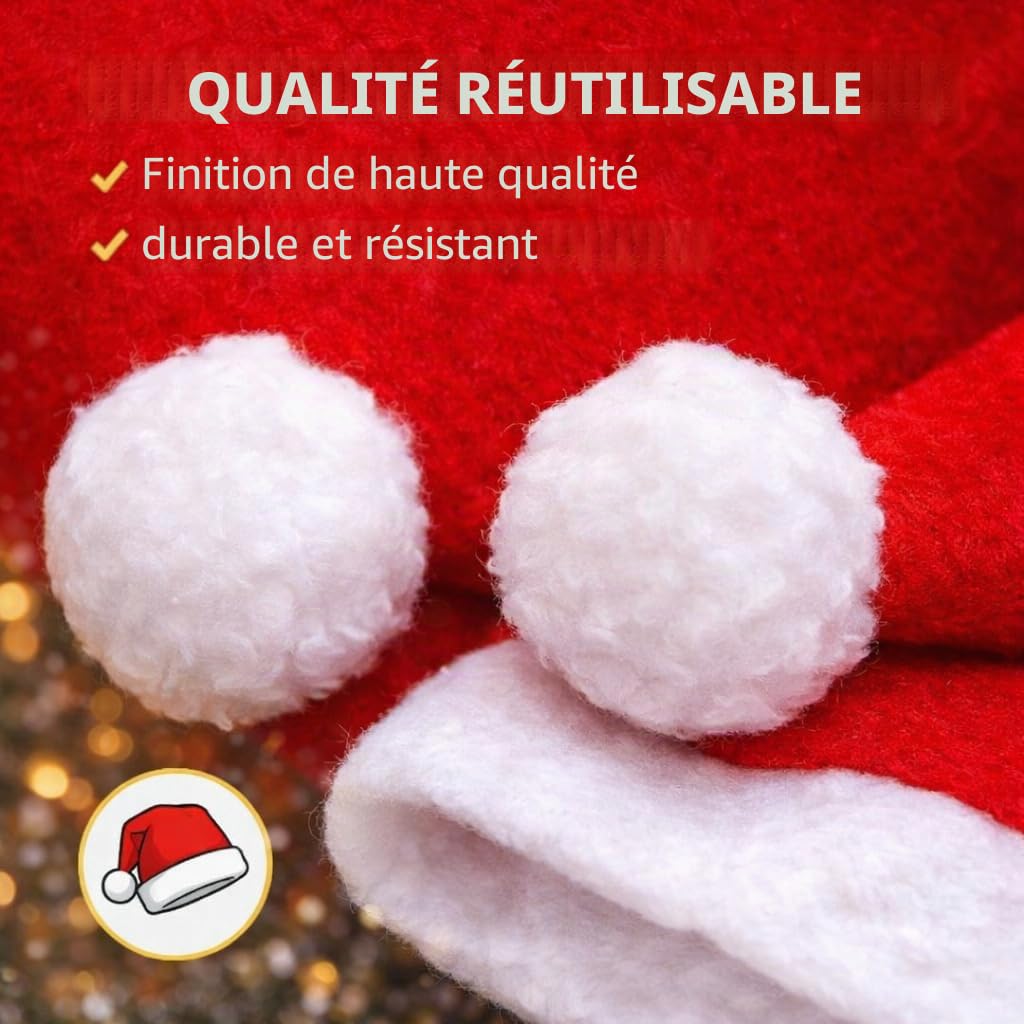 Lot de 2 bonnets de Noël rouges - Taille unisexe - Bonnet de Père Noël rouge - Pour Noël, fête de Noël et marché de Noël - Adultes et enfants