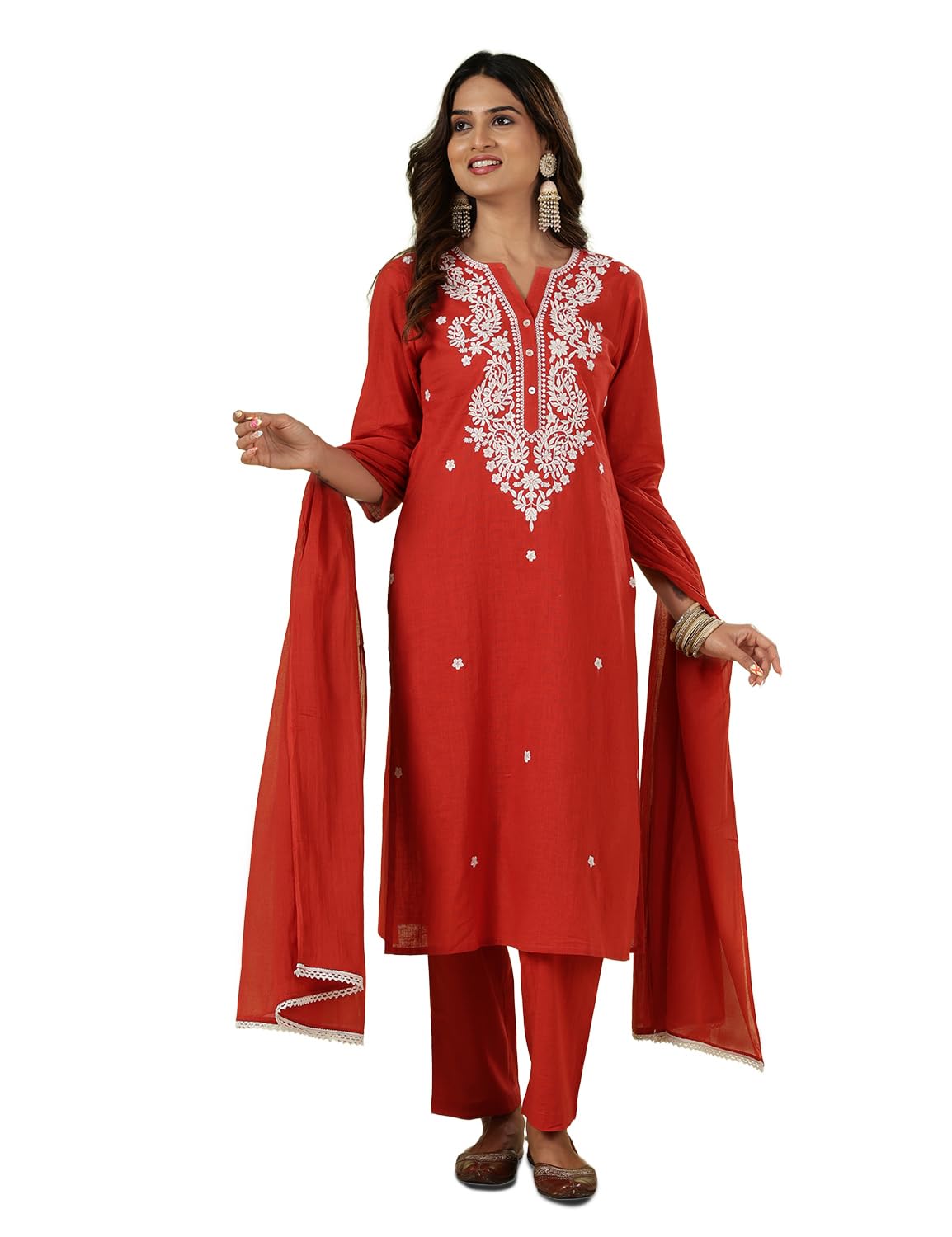 kaari Chikankari Embroidered Kurta Set for Women– 100% Cotton | Yoke Detailing | Three Piece Kurta Set with Dupatta | ¾ Sleeve-picture-34