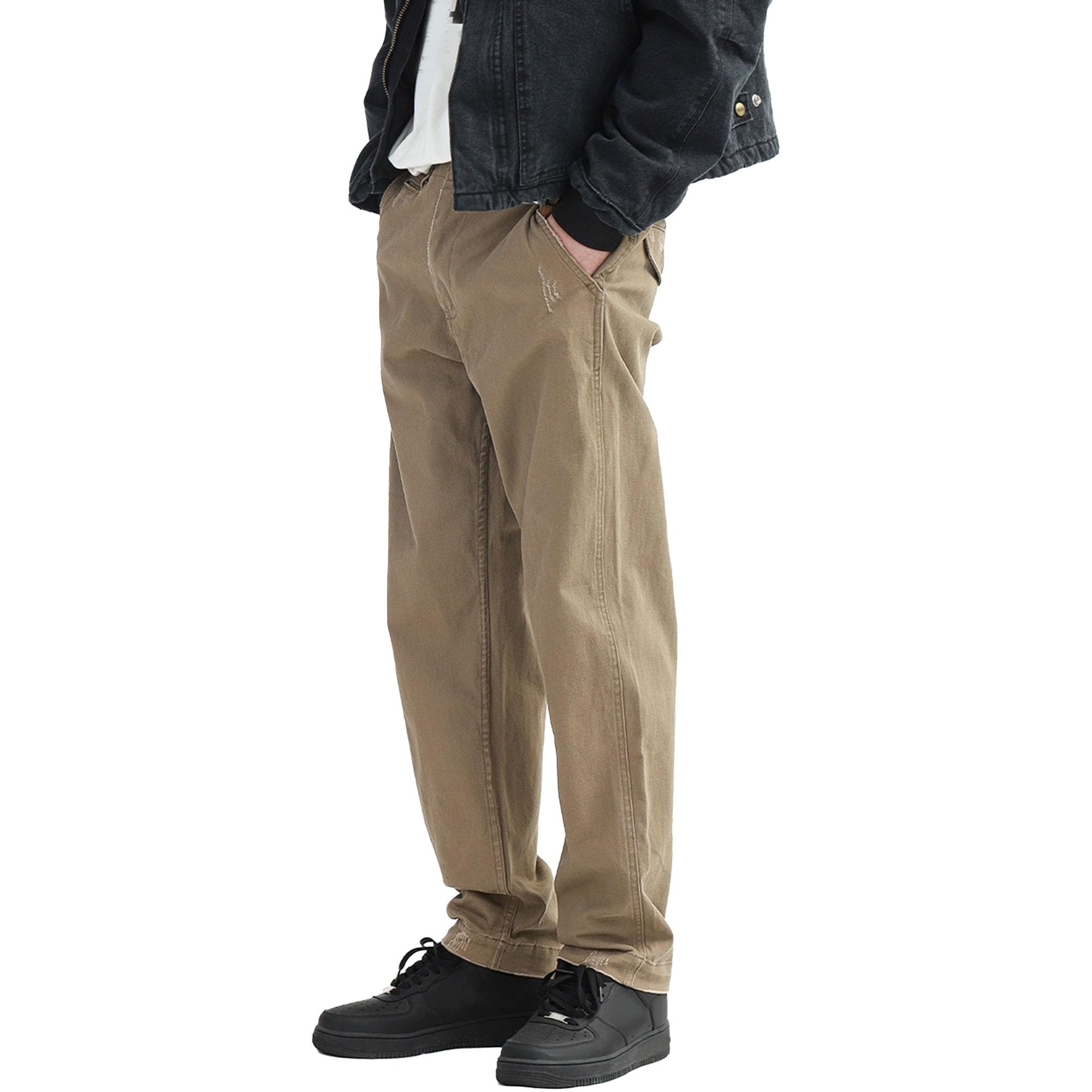 Men's Vintage Cargo Jeans Straight Leg Fashion Denim Pants Relaxed Fit Casual Jean Trousers (Khaki,Large)