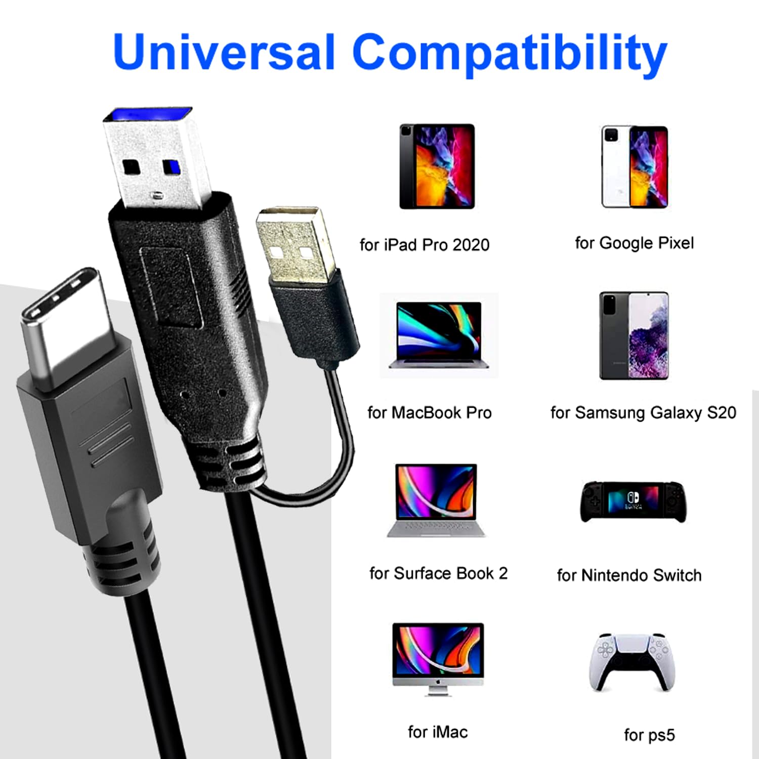 Cable USB 3.0 de 50 pies, extensor USB 3.0 (macho A a C-macho), cable extensor USB 3.0 compatible con cámaras web, cámaras, teléfonos, concentradores USB, ratones, teclados, impresoras