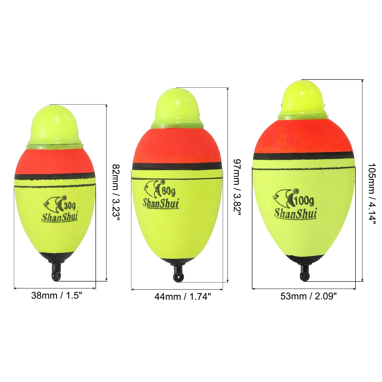 PATIKIL 1oz,2.1oz 3.5oz Lighted Fishing Slip Bobbers with Battery, 3 Pack EVA Light Up Fishing Float for Night Fishing, Yellow