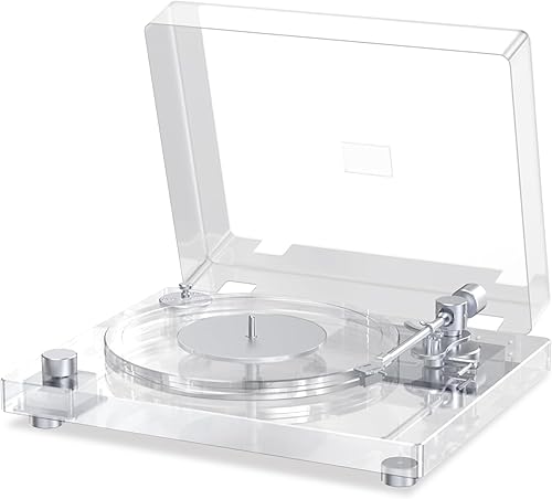 Tocadiscos de vinilo, tocadiscos de acrílico transparente con Bluetooth 5.3 y transmisión por correa, con brazo de carbono, base pesada,