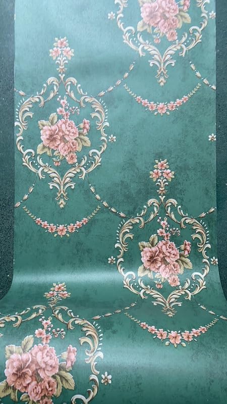 Image of Green Floral Peel and Stick Wallpaper Elegant Lillies Bedroom LIVINGROOM PVC SELF Adhesive Wallpaper 200 * 45CM-9SQFT (European Style Green Floral)