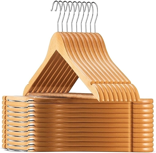 Kit 30 Cabides de Madeira Adulto 360° Para Roupas Calças Cor Marfim Envernizado